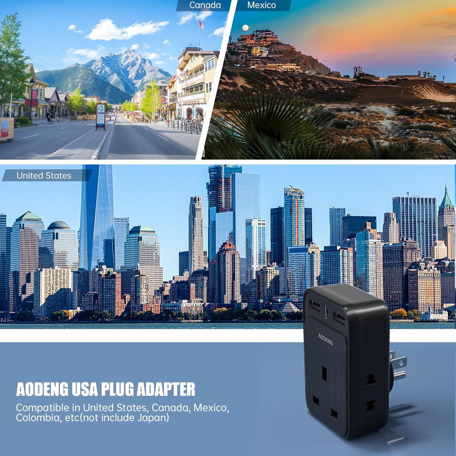 Thumbnail 6 de UK to US Plug Adapter with 2 USB-A and USB-C ⚡