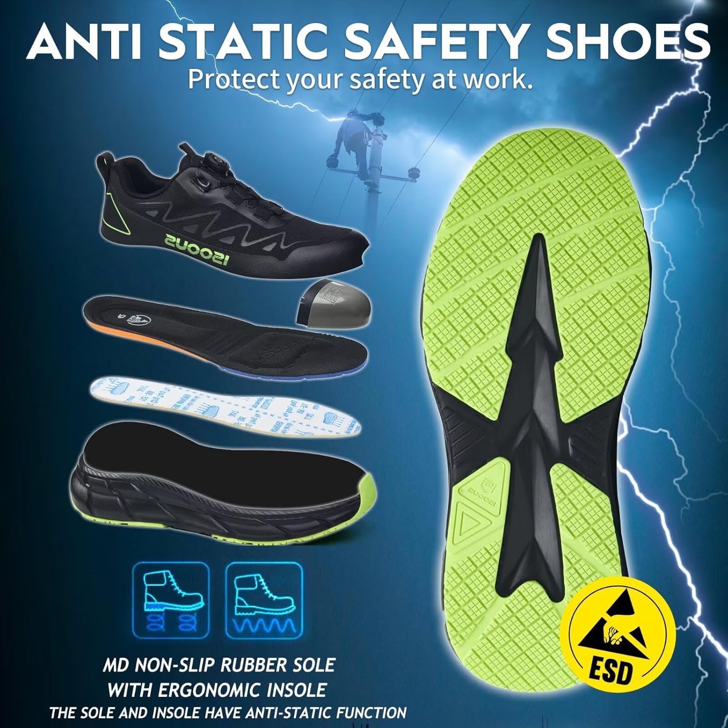 Thumbnail 5 de Scarpe Antinfortunistiche S3S impermeabili con punta in acciaio, ESD e lacci rapidi per uomo e donna