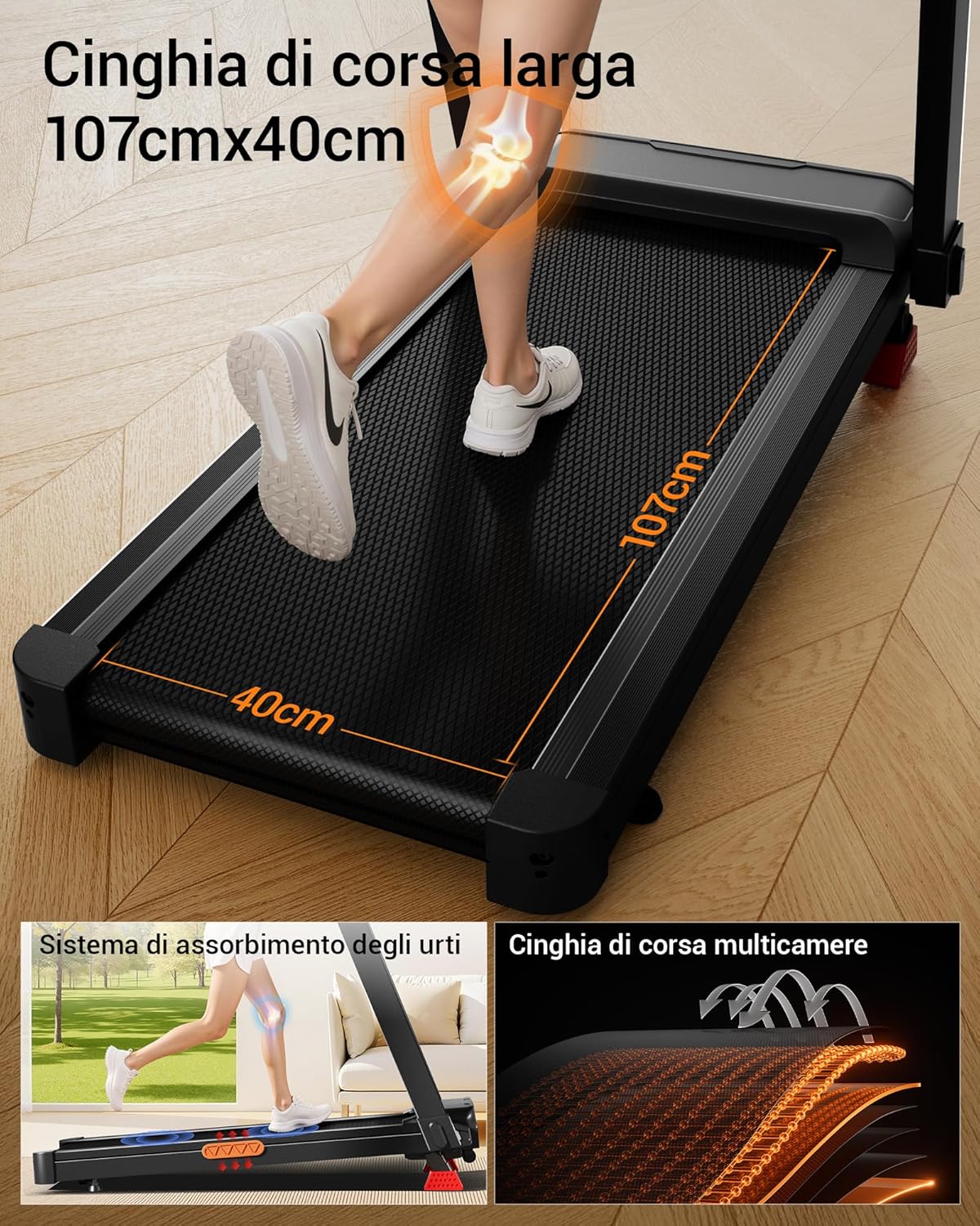Thumbnail 6 de UMAY Tapis Roulant Salvaspazio con Pendenza 16%, 3.5HP, Display LED e Cardiofrequenzimetro