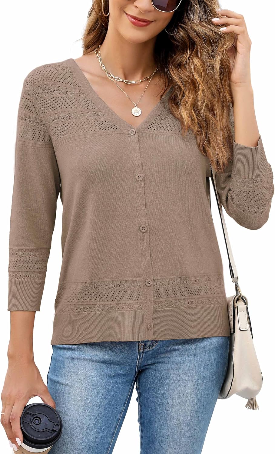 Thumbnail 4 de Neineiwu Strickjacke V-Ausschnitt Bolero 3/4
