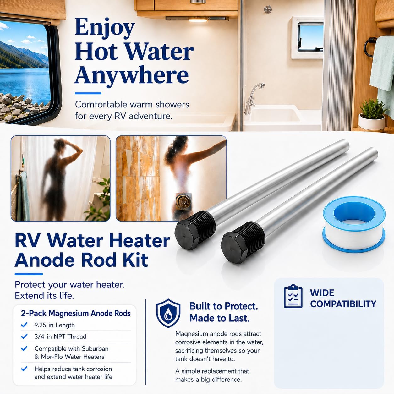Detalle de Swess RV Water Heater Anode Rods, 2-Pack, 9.25 in, 3/4 in NPT Magnesium