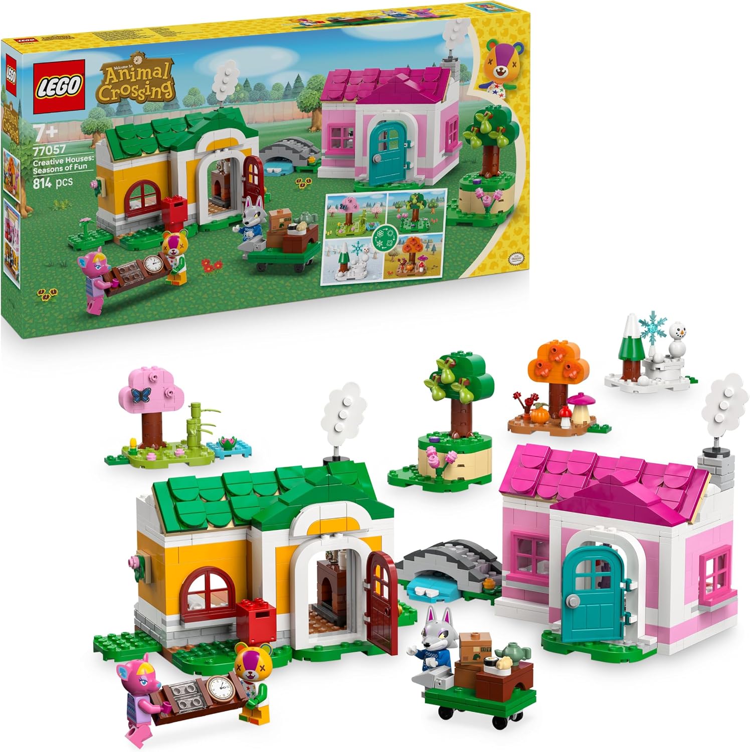 Detalle de LEGO Animal Crossing Case Creative: le Quattro Stagioni 77057 (2 in 1) con minifigure Toppetta, Fuxia e Zanna
