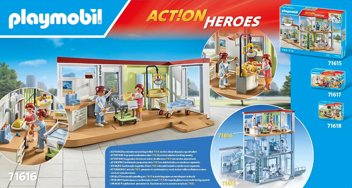 Detalle 1 de PLAYMOBIL Action Heroes 71616 Kraamafdeling, 62-delige set van gerecyclede materialen