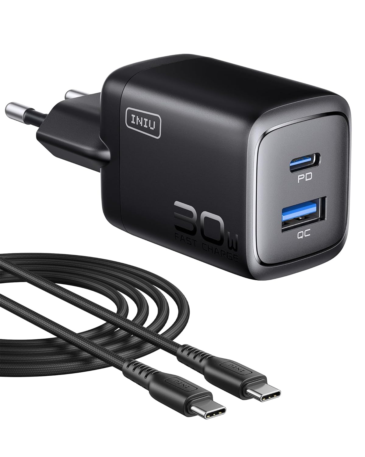 INIU 30W USB-C Ladegerät 2-Port mit GaN PD, Reiseadapter ⌚