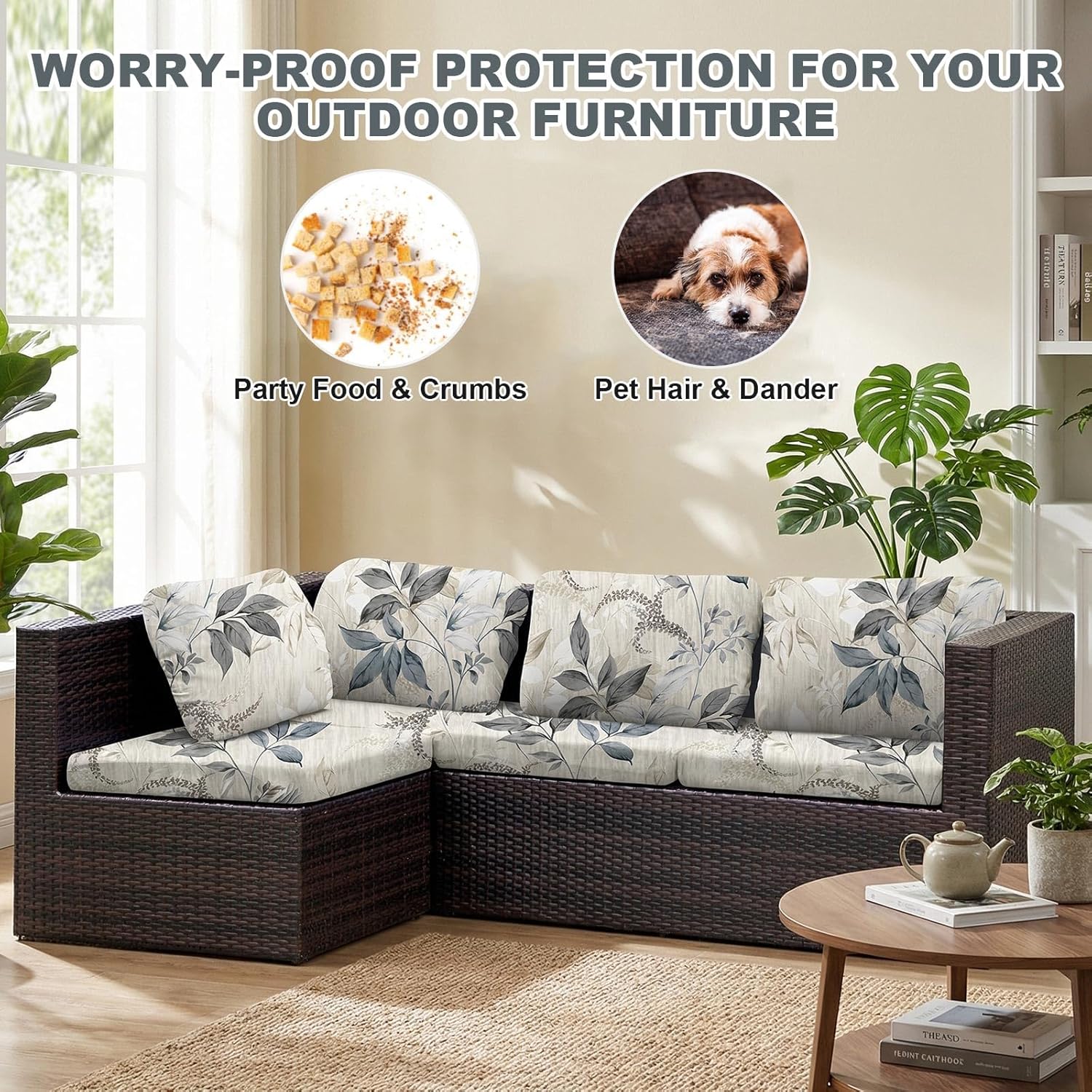 Thumbnail 4 de LiveGo 8-Pack Patio Stretch Sofa Cushion Covers (Flowers) for Outdoor Cushion Protection