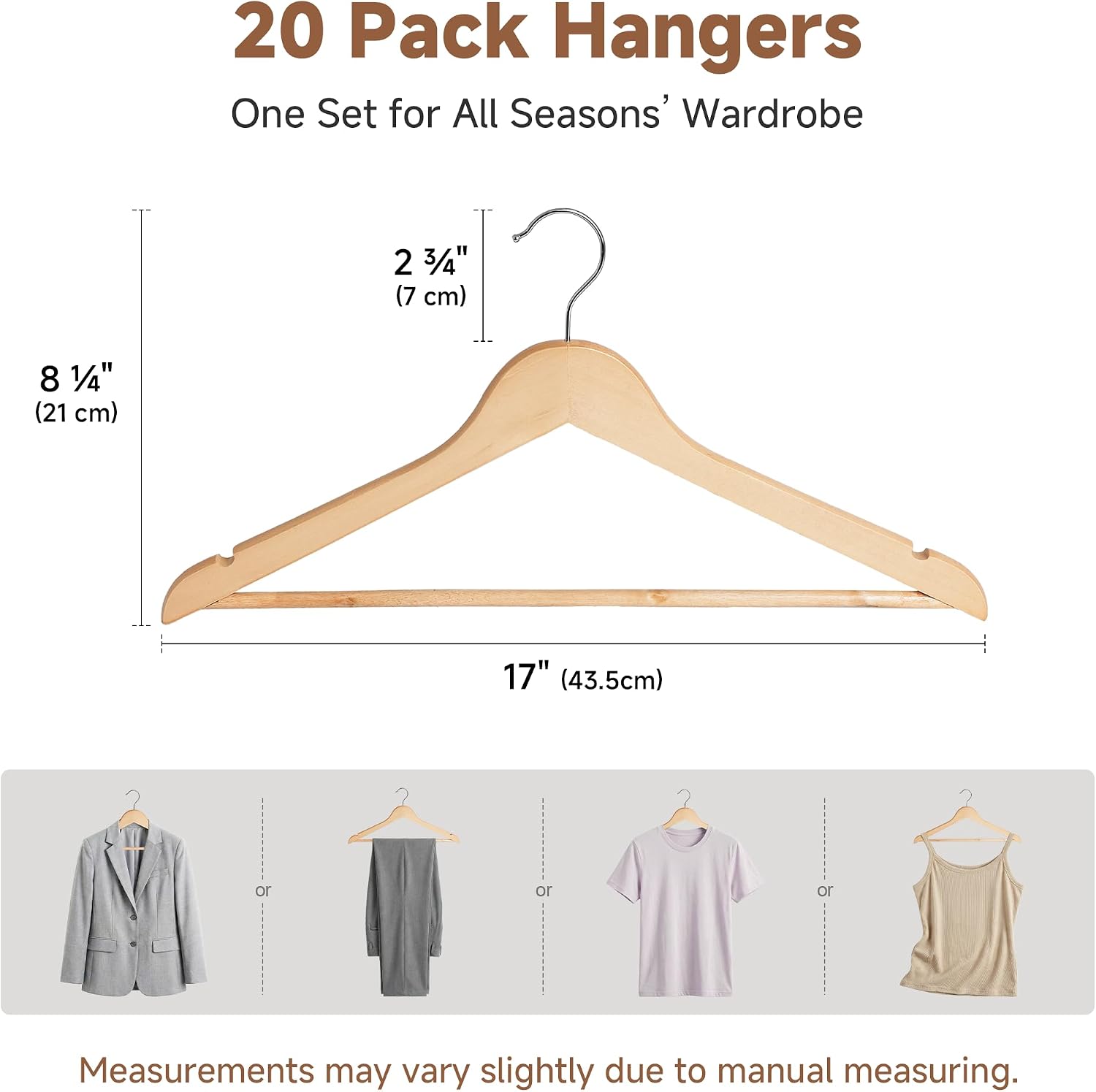 Detalle 2 de StorageWorks Wooden Coat Hangers, 20-Pack