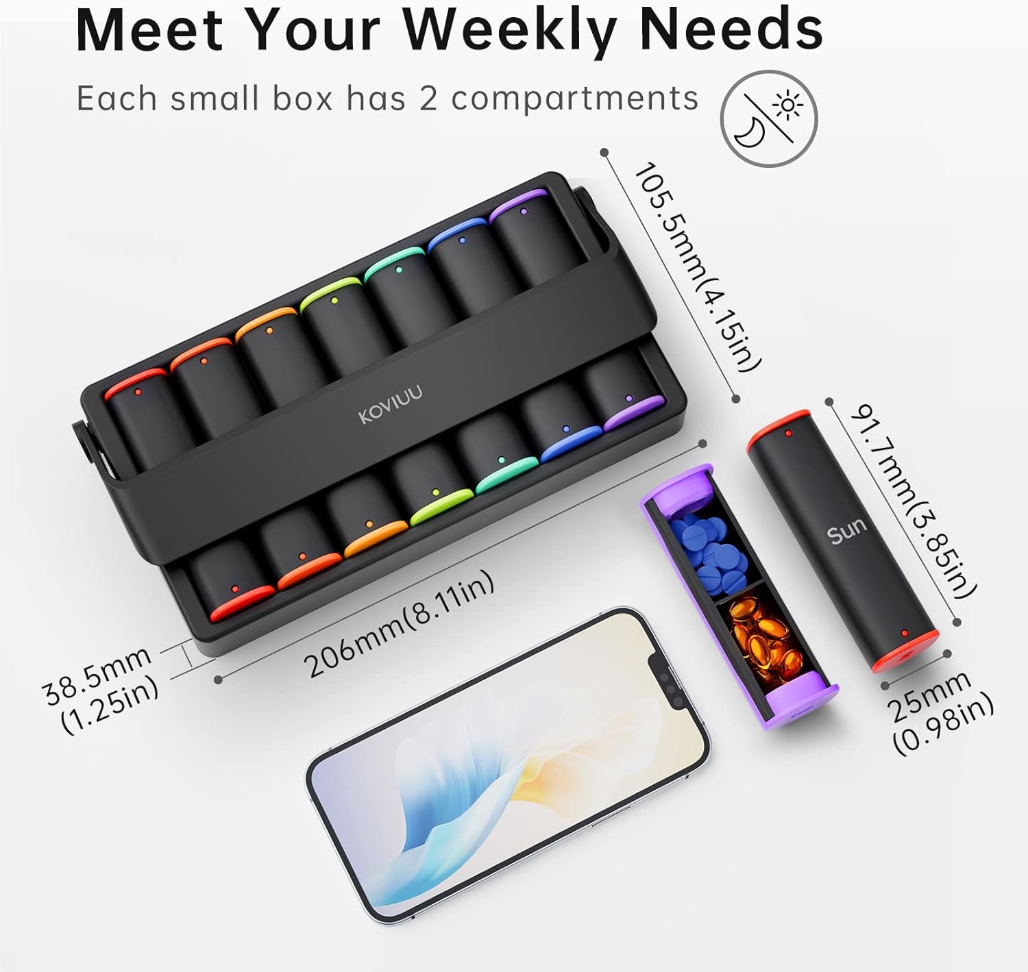 Detalle 2 de KOVIUU Weekly Pill Organizer 2 Times a Day (Large) – 7 Day AM/PM Travel Case