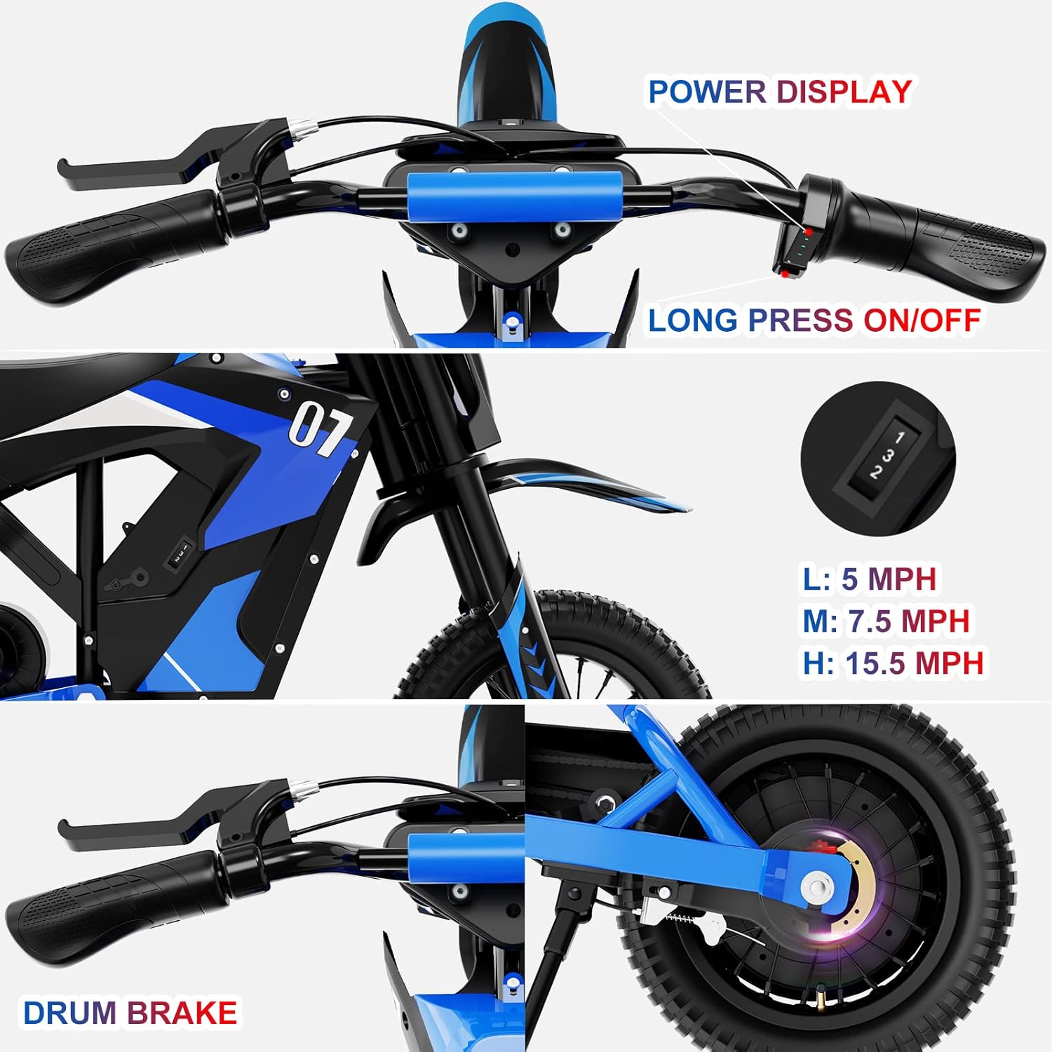 Detalle 2 de EVERCROSS EV12M Kinder-Elektromotorrad mit 300-W-Motor, 3 Geschwindigkeitsmodi und bis zu 15 km Reichweite