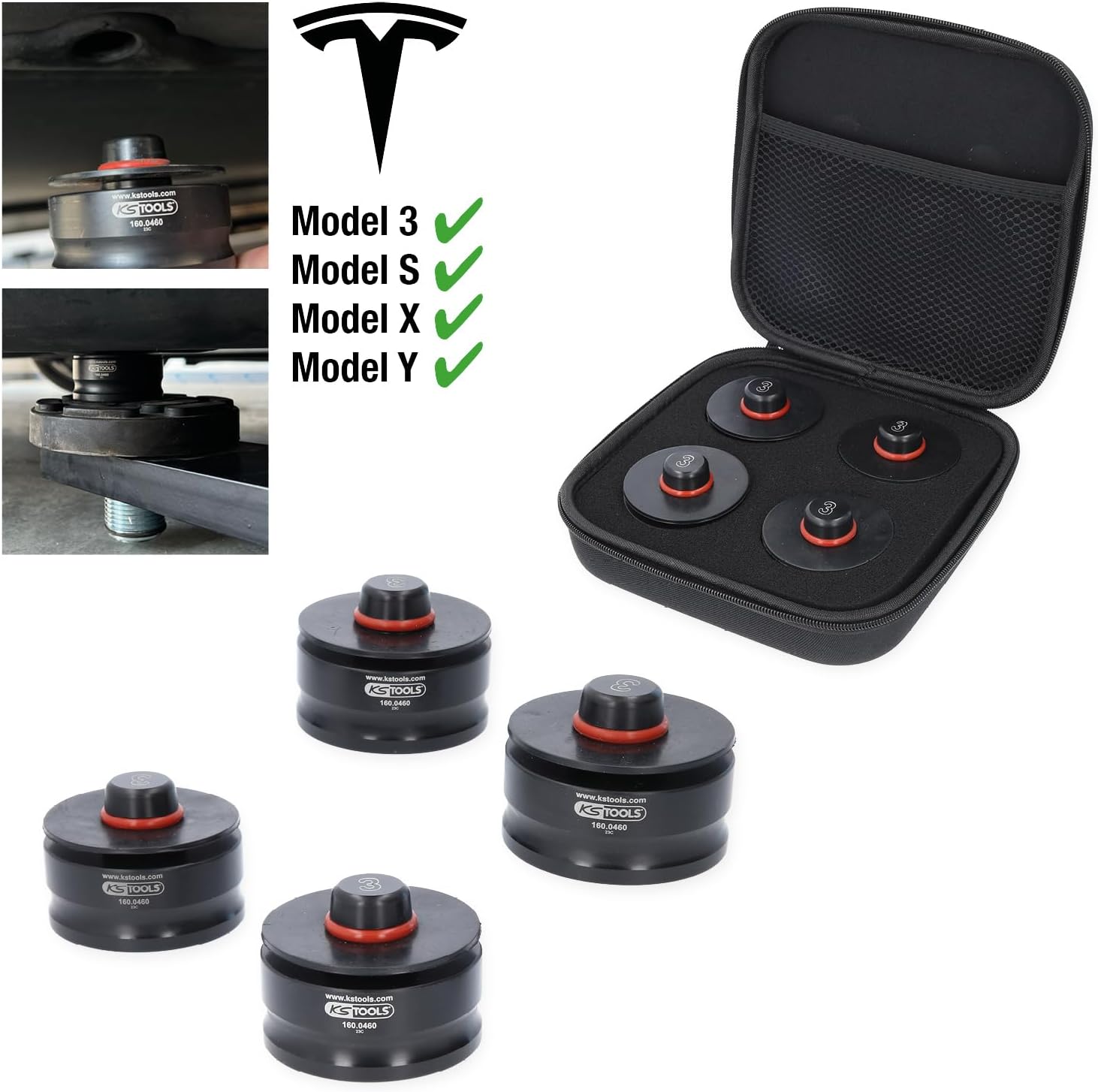 Thumbnail 1 de KS Tools 160.0460 Wagenheberaufnahme-Satz für Tesla Model 3, S, X, Y (4-tlg.)
