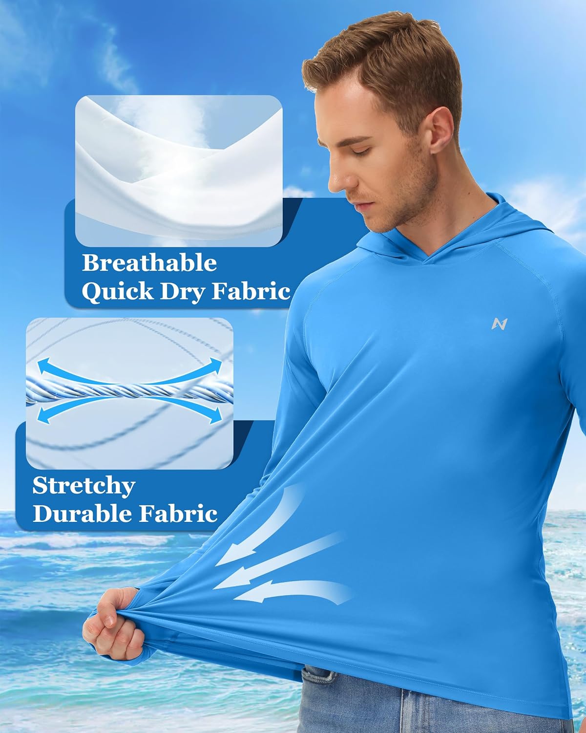 Detalle 2 de isnowood Sun Shirt UPF 50+ Men's Long Sleeve Fishing Shirt with UV Protection Hoodie