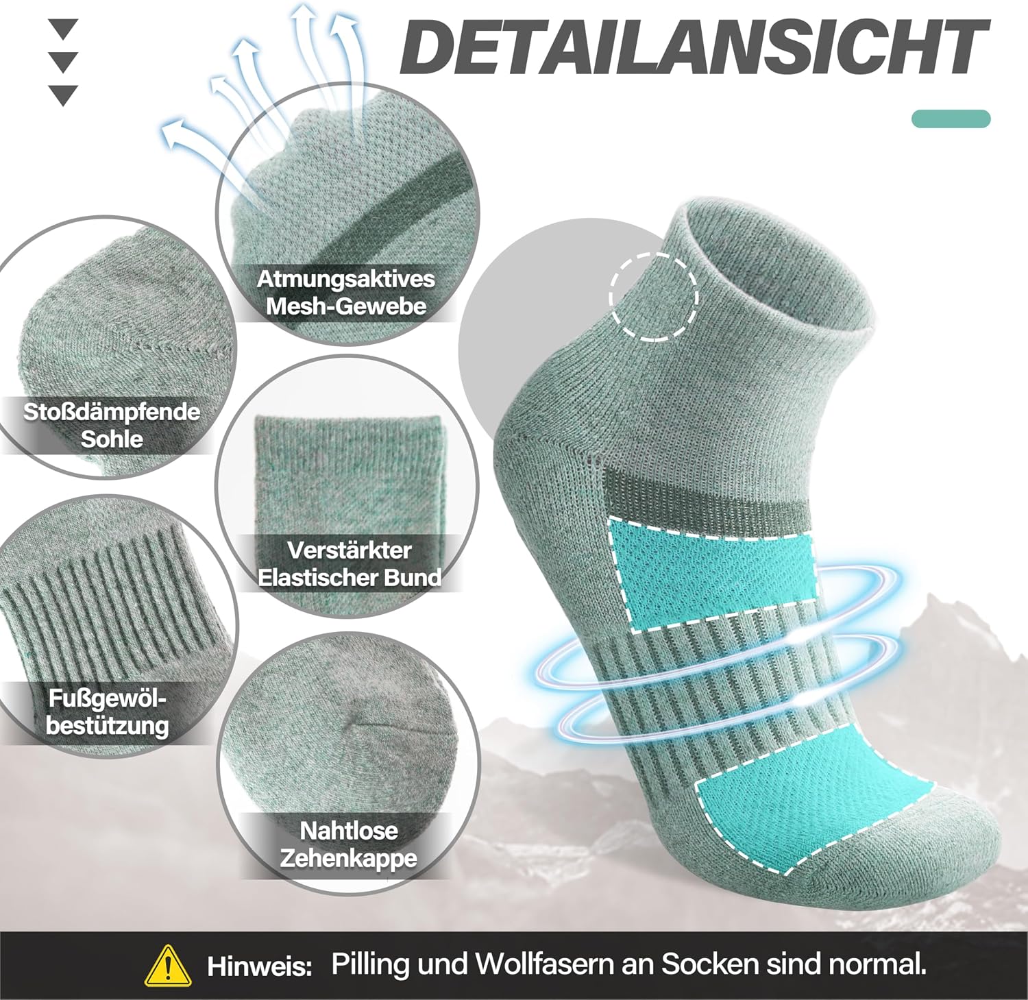 Thumbnail 3 de MOSEY KOSY Merino Kurz Viertellänge Wandersocken