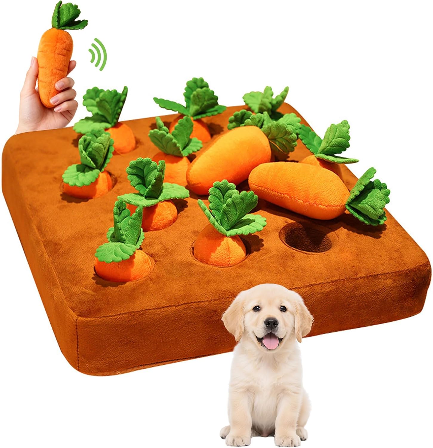 Detalle de Yeqqzq Carrot Dog Toys 2-in-1 Snuffle Mat & Plush Puzzle with 12 Squeakable Carrots