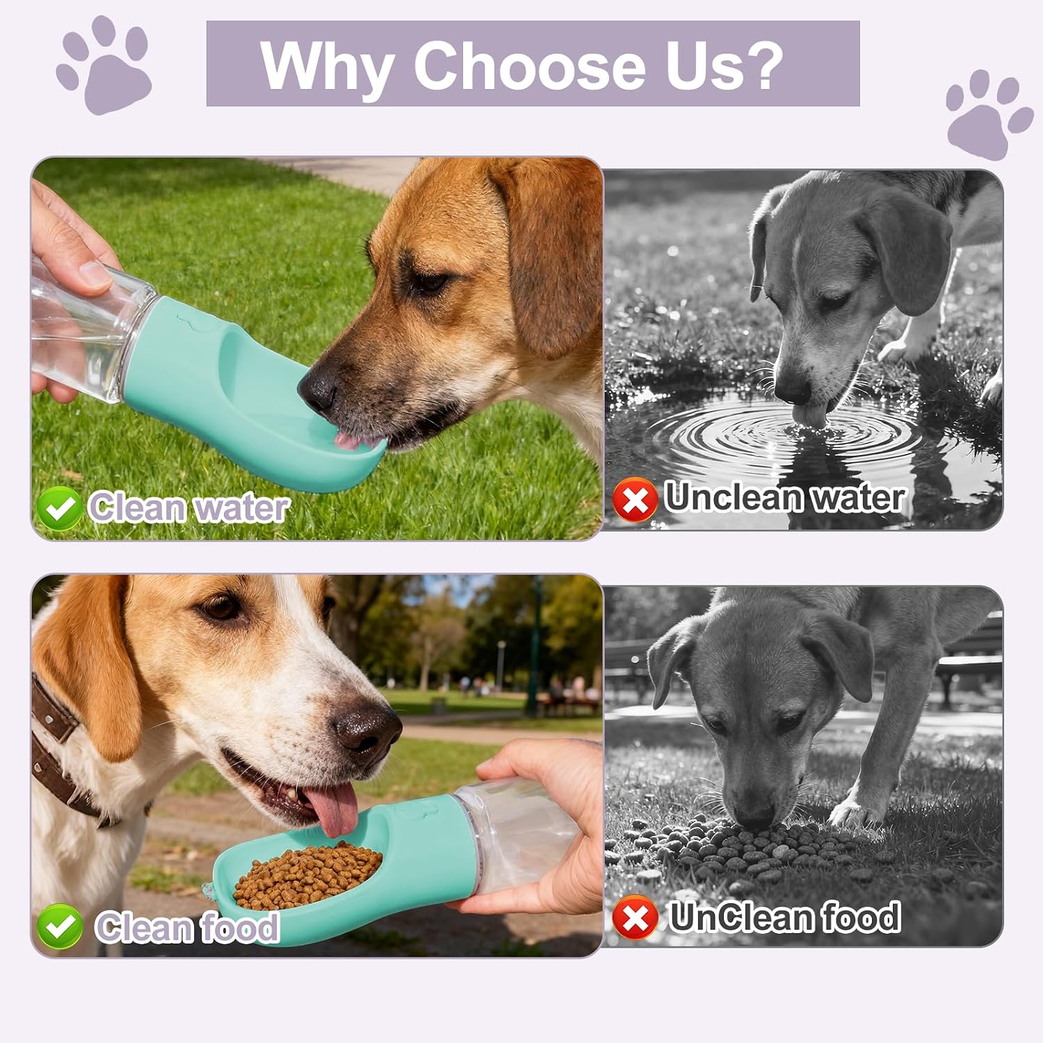 Detalle de Liphier Dog Water Bottle 2 in 1 Portable Water Bottle with Food Container (Green, 550ml)