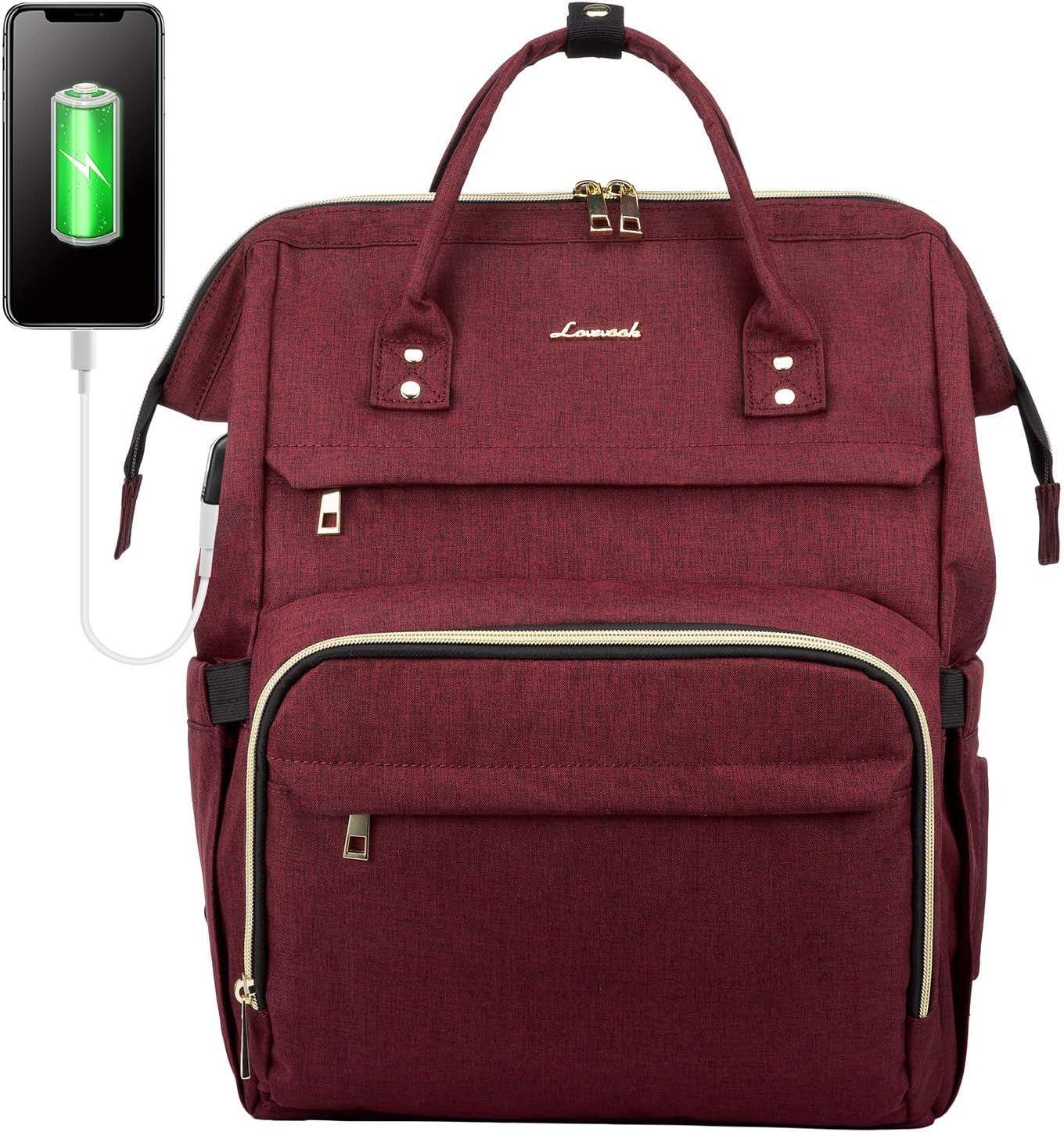 Thumbnail 5 de LOVEVOOK Damen-Rucksack für Schule & Laptop, wasserdicht mit USB-Ladeanschluss – Dunkelgrau