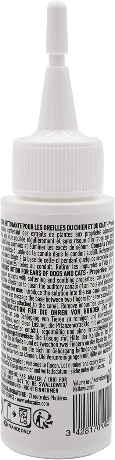 Detalle 2 de Vetocanis Nettoyant Oreilles pour Chien et Chat – Lotion à base d’extraits de plantes, 60 ml