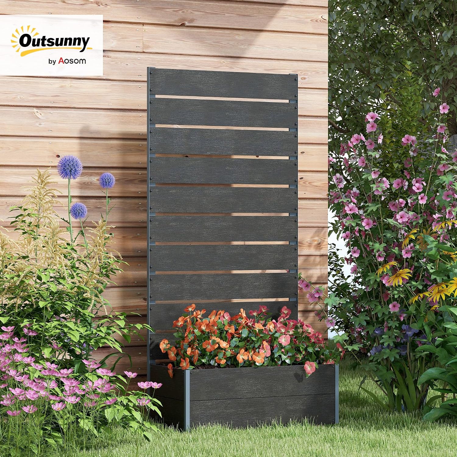 Thumbnail 1 de Outsunny 84H-084V00BK Garden Planter with Trellis, Black, 72 x 38 x 150cm