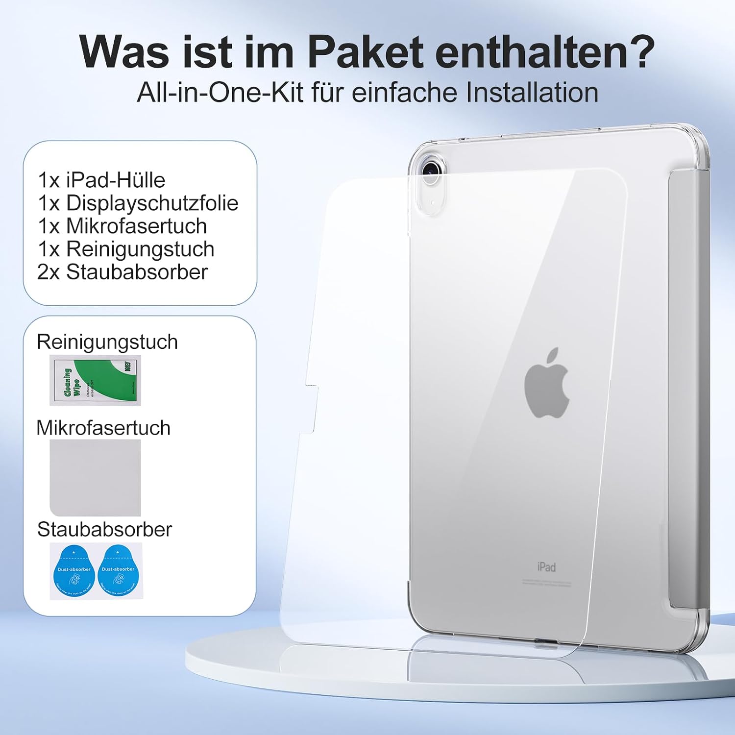 Detalle de DriveGo Hülle für iPad A16 11 Zoll & 10. Gen – transluzente PC-Hülle mit Panzerglas, Auto Sleep/Wake