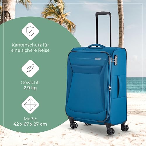 Detalle de Travelite Koffer Chios Größe M: 67 cm, 60–66 Liter, leichter Weichschalen-Koffer mit TSA-Schloss