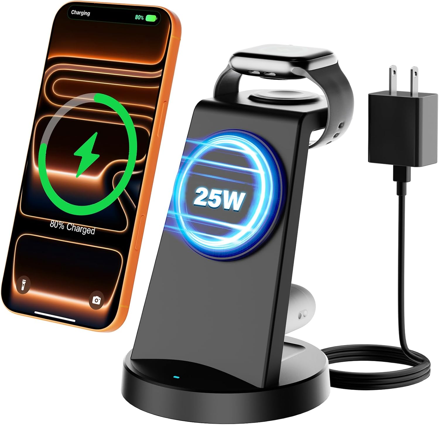 Detalle de MagSafe Charger 25W Magnetic 3-in-1 Wireless Charging Station for Apple (Phone, Watch, AirPods)