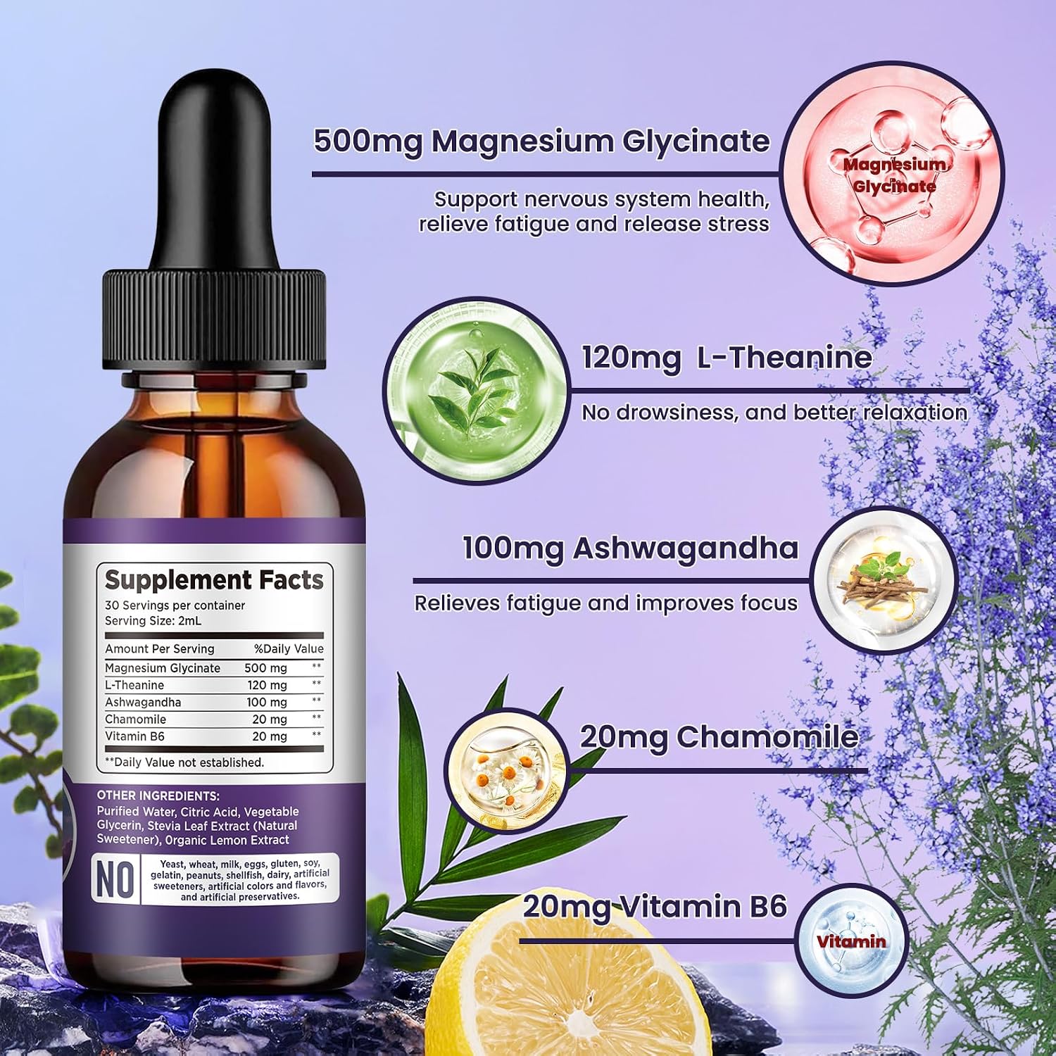 Detalle de dilib mggly-1 Magnesium Glycinate Drops with Vitamin B6, Ashwagandha and Chamomile