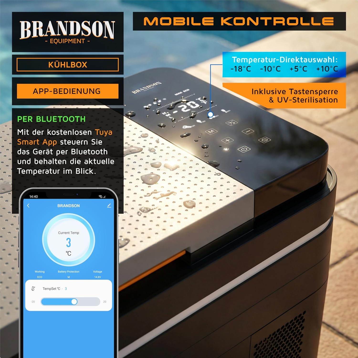 Thumbnail 3 de Brandson Kompressor Kühlbox elektrisch – 30 Liter, App-Steuerung, Bluetooth Tuya Smart