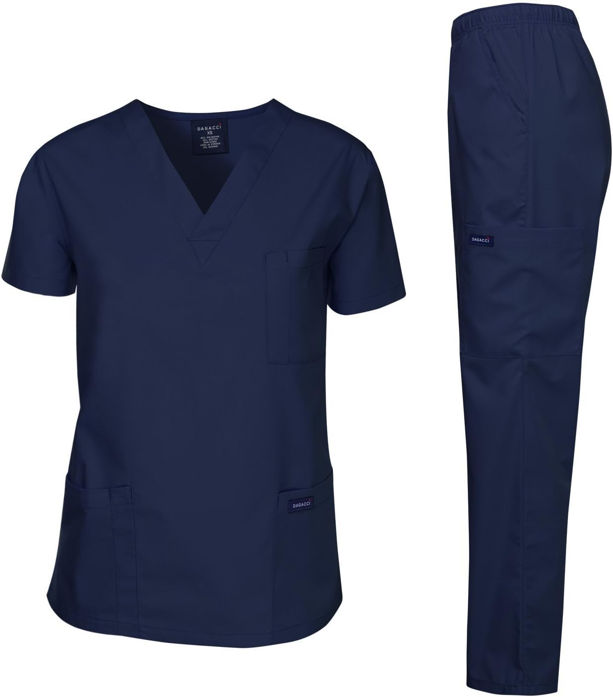 Detalle de Dagacci Medical Uniform Men's V-Neck Cargo Scrub Set, Cotton Blend, 8 Pockets