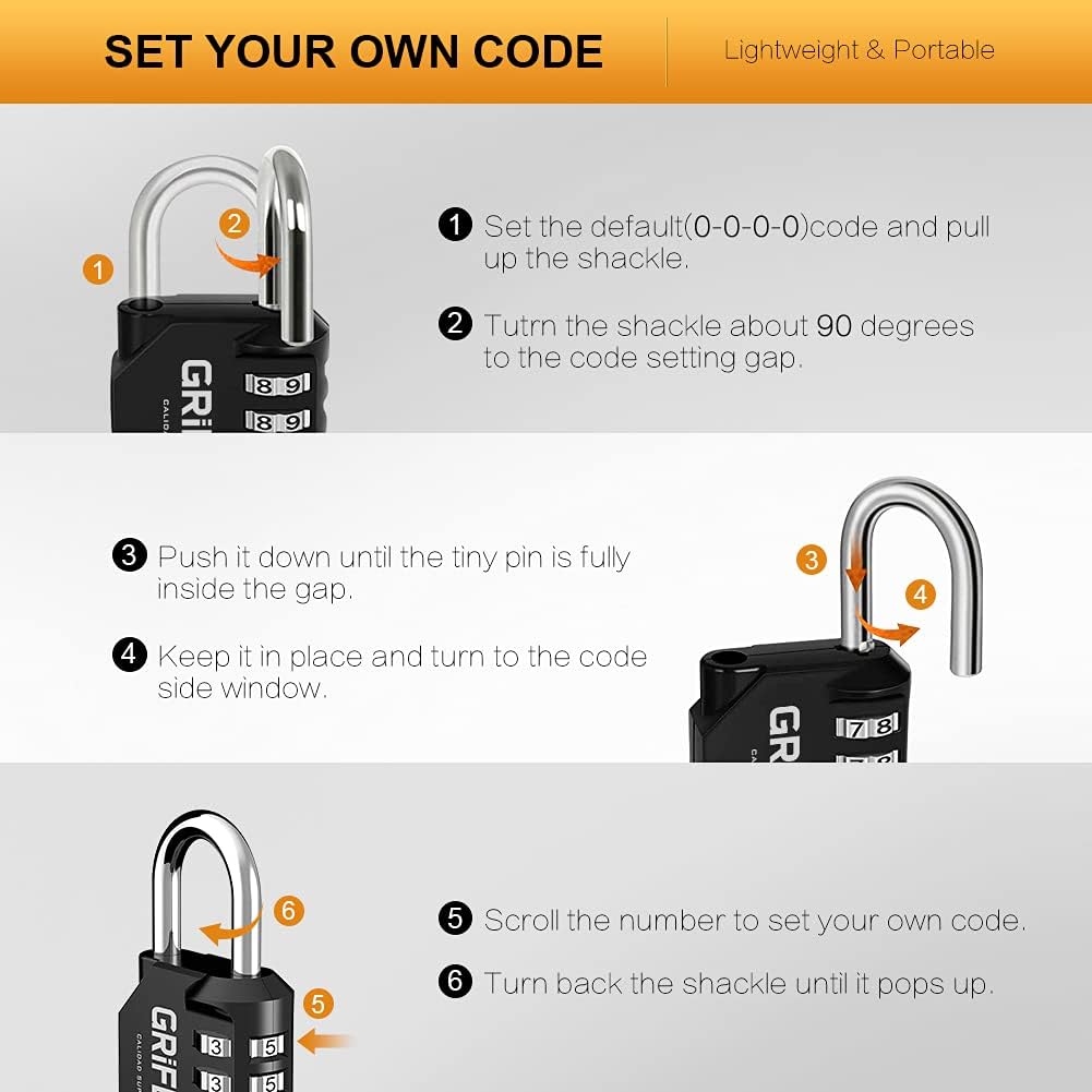 Thumbnail 4 de GRIFEMA GA1001 4-Digit Combination Padlock – 2 Pack, Zinc Alloy, Weatherproof