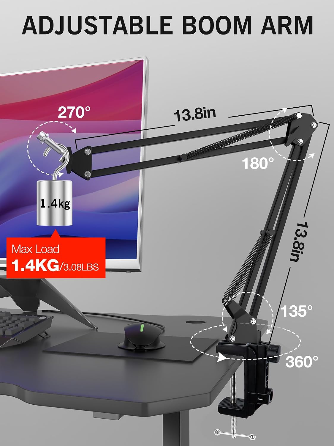 Detalle de SUNMON Mic Arm Boom Arm for HyperX QuadCast 2 with Cable Ties