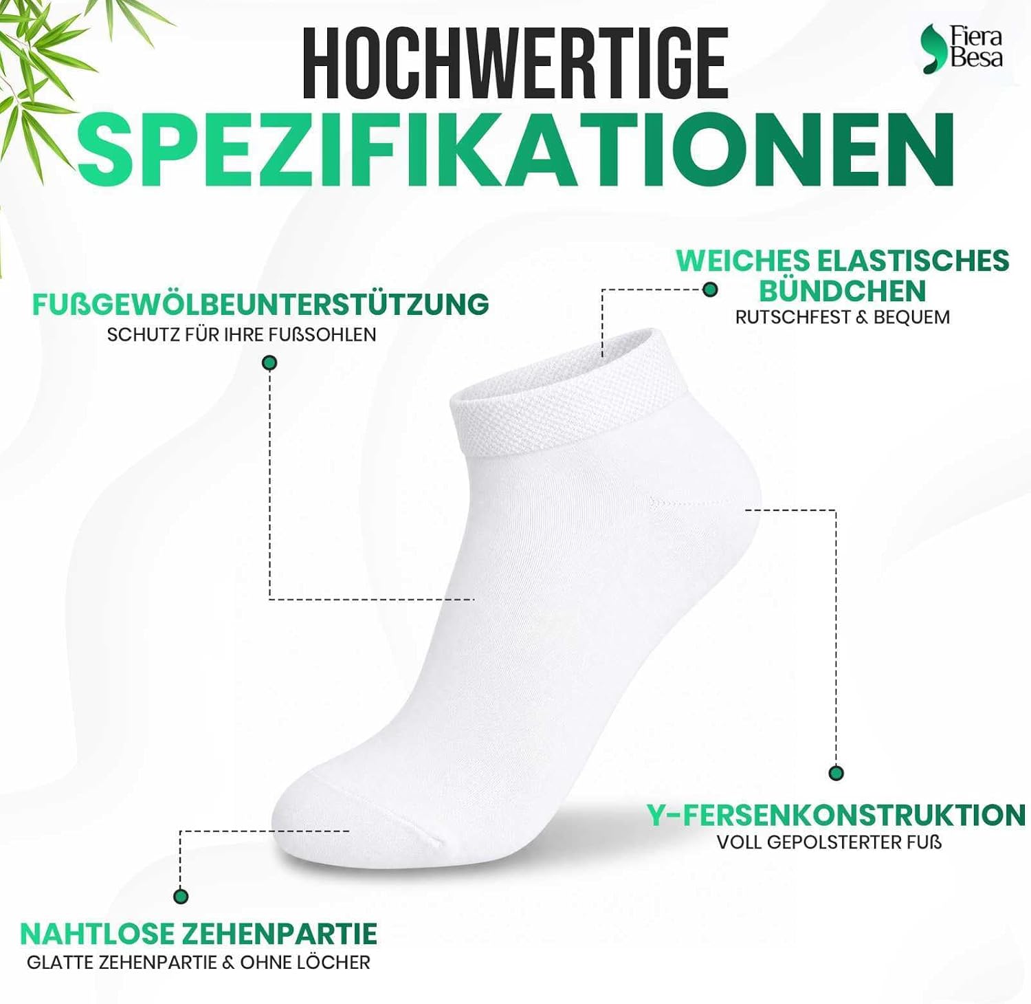 Thumbnail 2 de Fiera Besa FB-Uni-Bmb-Ptk Bamboo Trainer Socks, Short, Unisex, 5 Pairs