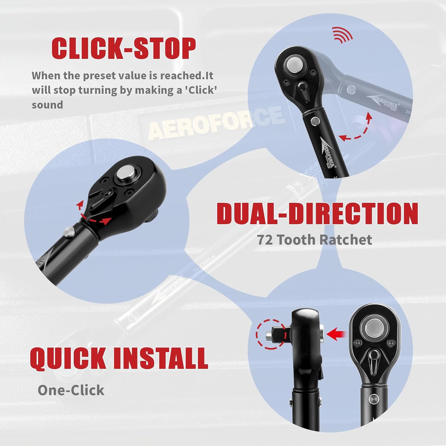 Thumbnail 3 de Clé dynamométrique AEROFORCE avec cliquet réversible et 3 plages (1/4", 3/8", 1/2")