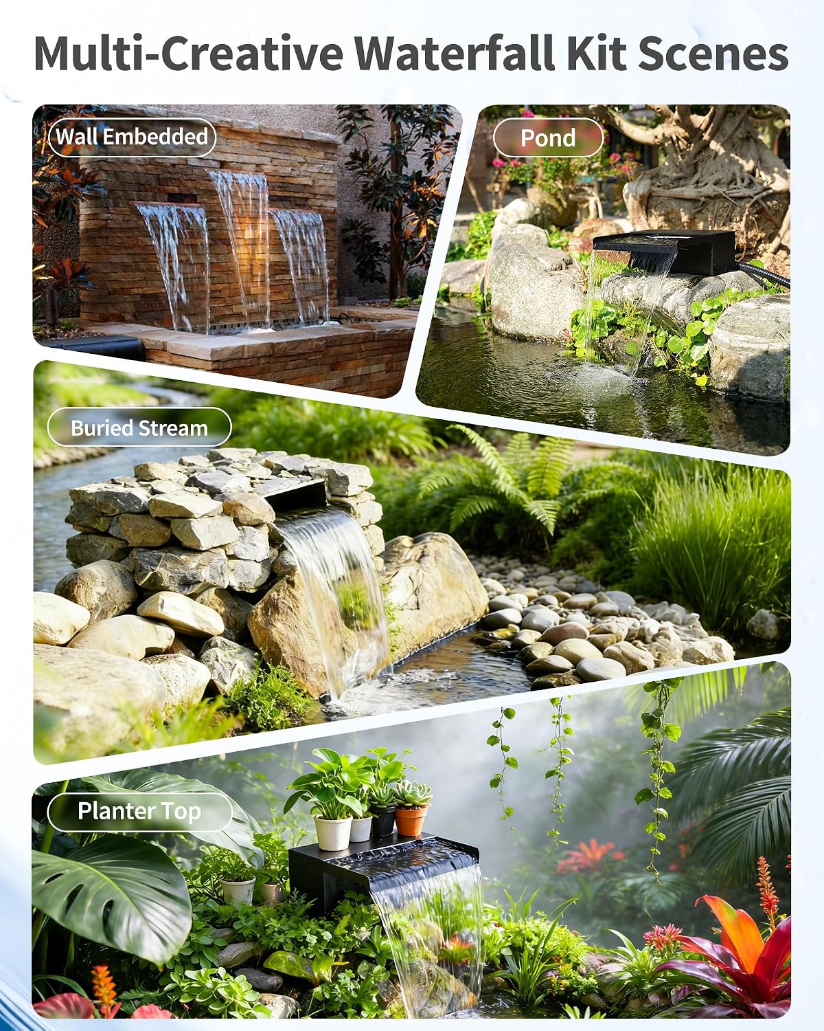 Thumbnail 1 de POPOSOAP Solar Pond Waterfall Kit 55W with 304 Stainless Spillway Box & Multi-Filtration