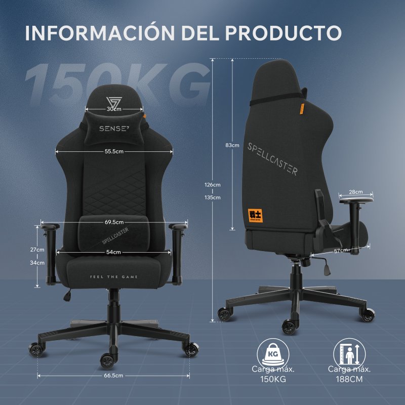 Detalle de Sense7 Spellcaster Senshi Edition: Silla Gaming de Tela Ergonómica con Soporte Lumbar, Negro