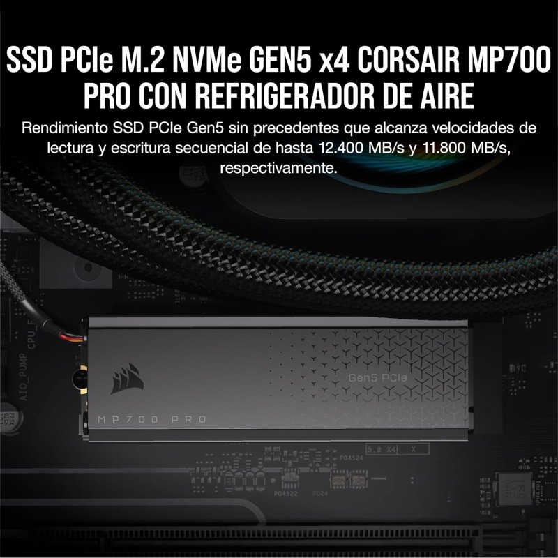 Detalle 2 de Corsair MP700 PRO 2TB SSD NVMe Gen5 con refrigerador de aire 💾