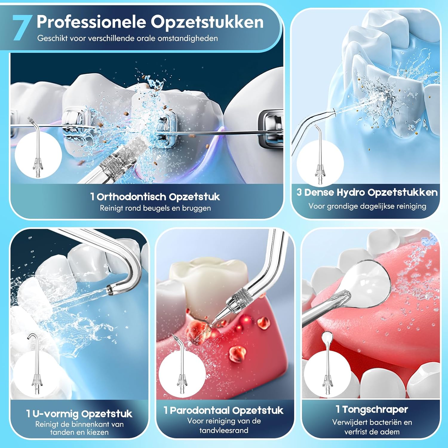 Thumbnail 4 de DADA-TECH W2 draadloze monddouche met 4 standen, 8 drukniveaus en 7 mondstukken