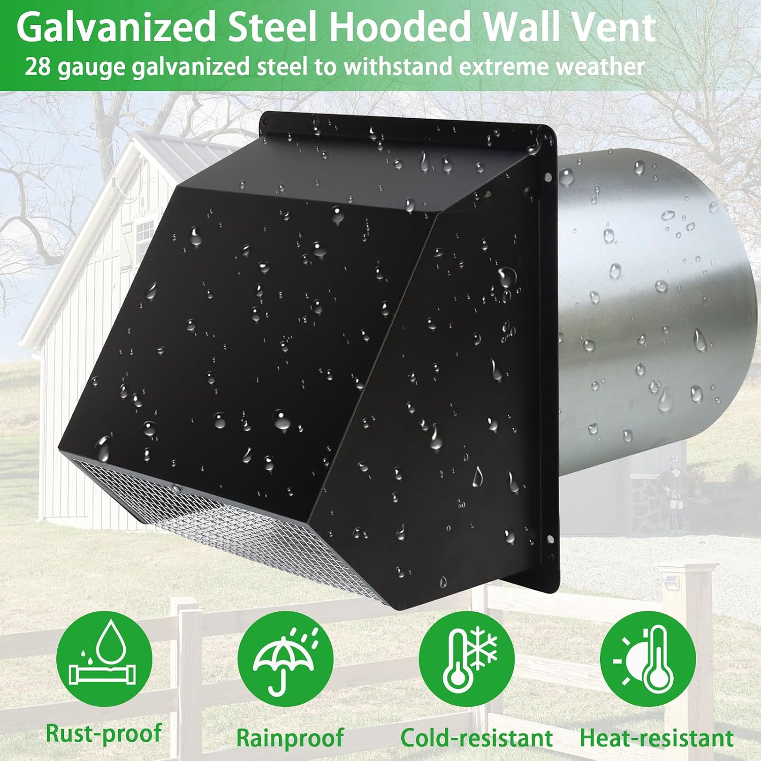 Detalle 1 de JYINCPED WVK013-4 Inch Black Hooded Wall Vent, Galvanized Steel Dryer Exhaust