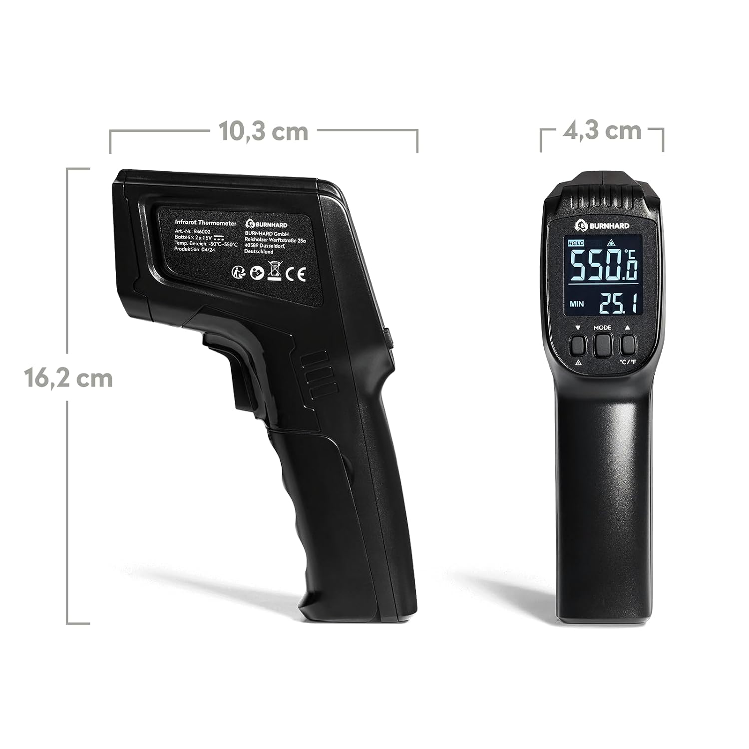 Detalle de BURNHARD Infrarot-Thermometer mit Dual-Laser, -50 bis 550 °C und Hold-Funktion