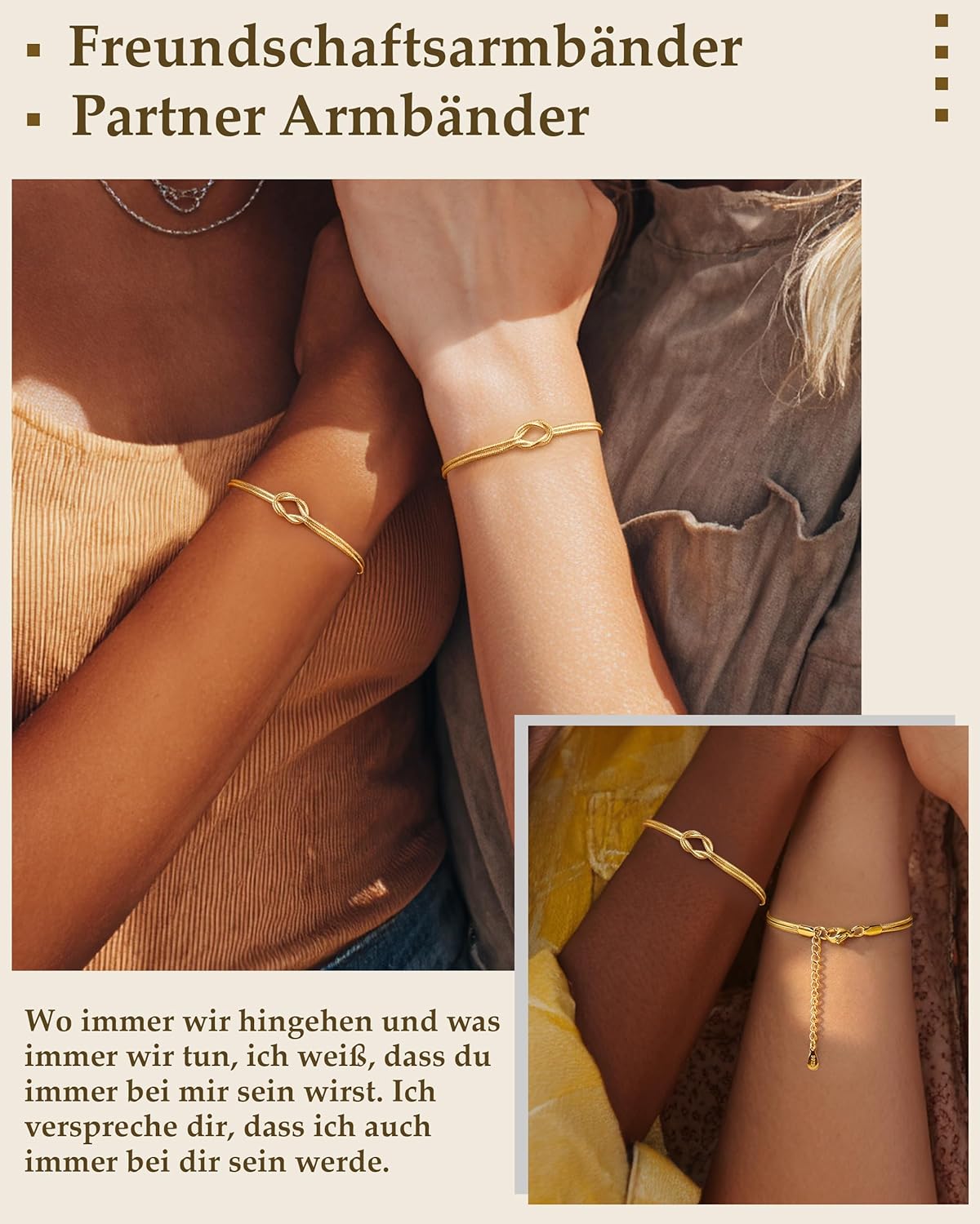 Thumbnail 2 de J.Fée 2er-Armband-Set Damen (Silber 925 + 14K vergoldet) mit Liebesknoten – Partner-/Freundschaftsarmbänder