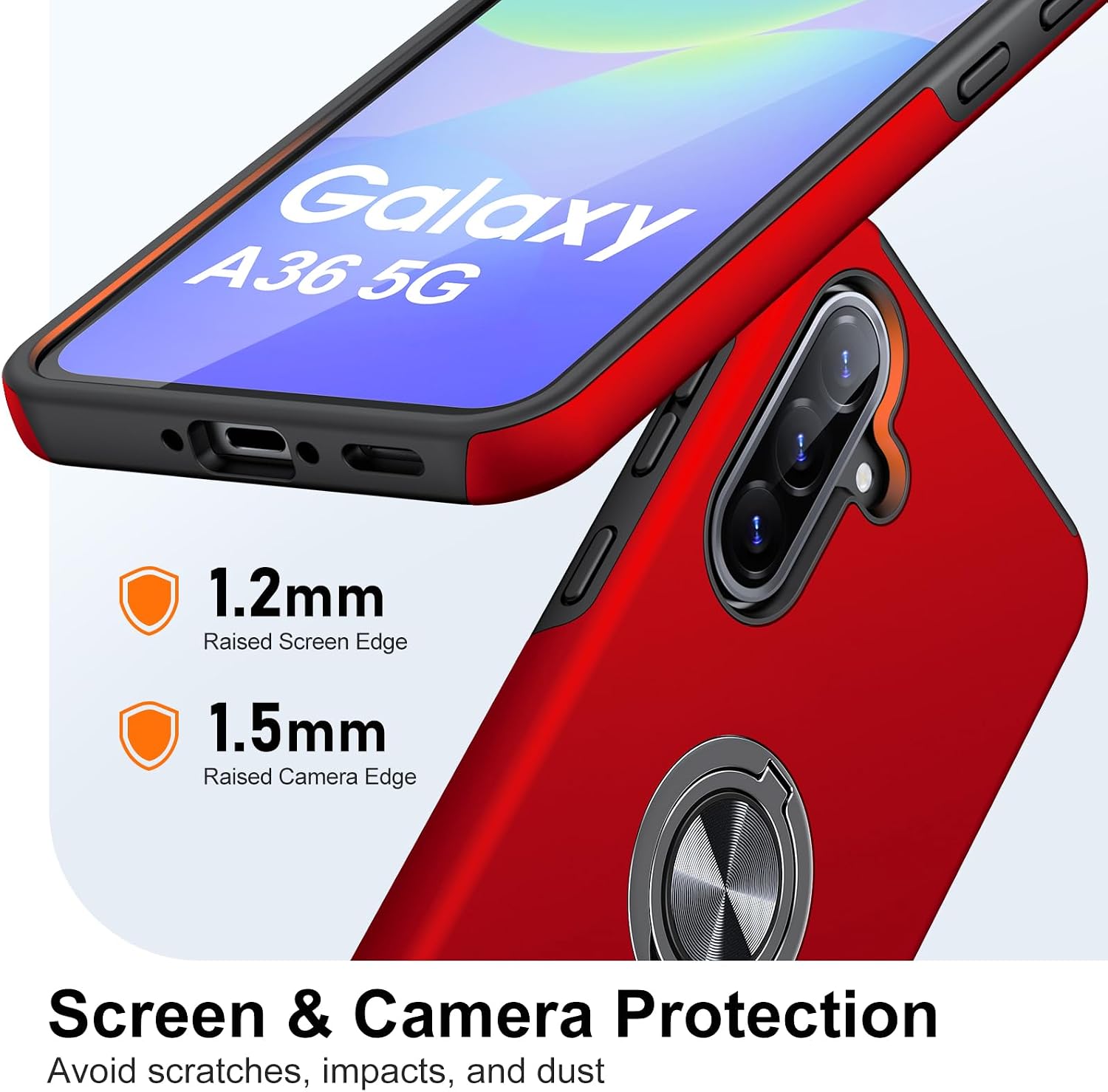Thumbnail 1 de AOUIA 3-in-1 Case for Samsung Galaxy A36 5G with 2-Pack Screen Protectors – Red