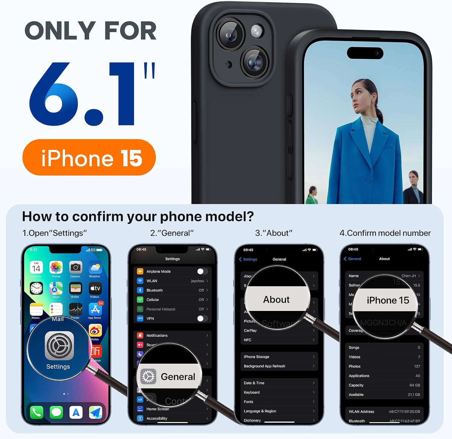 Detalle 2 de Miracase iPhone 15 Silicone Case 6.1‑inch