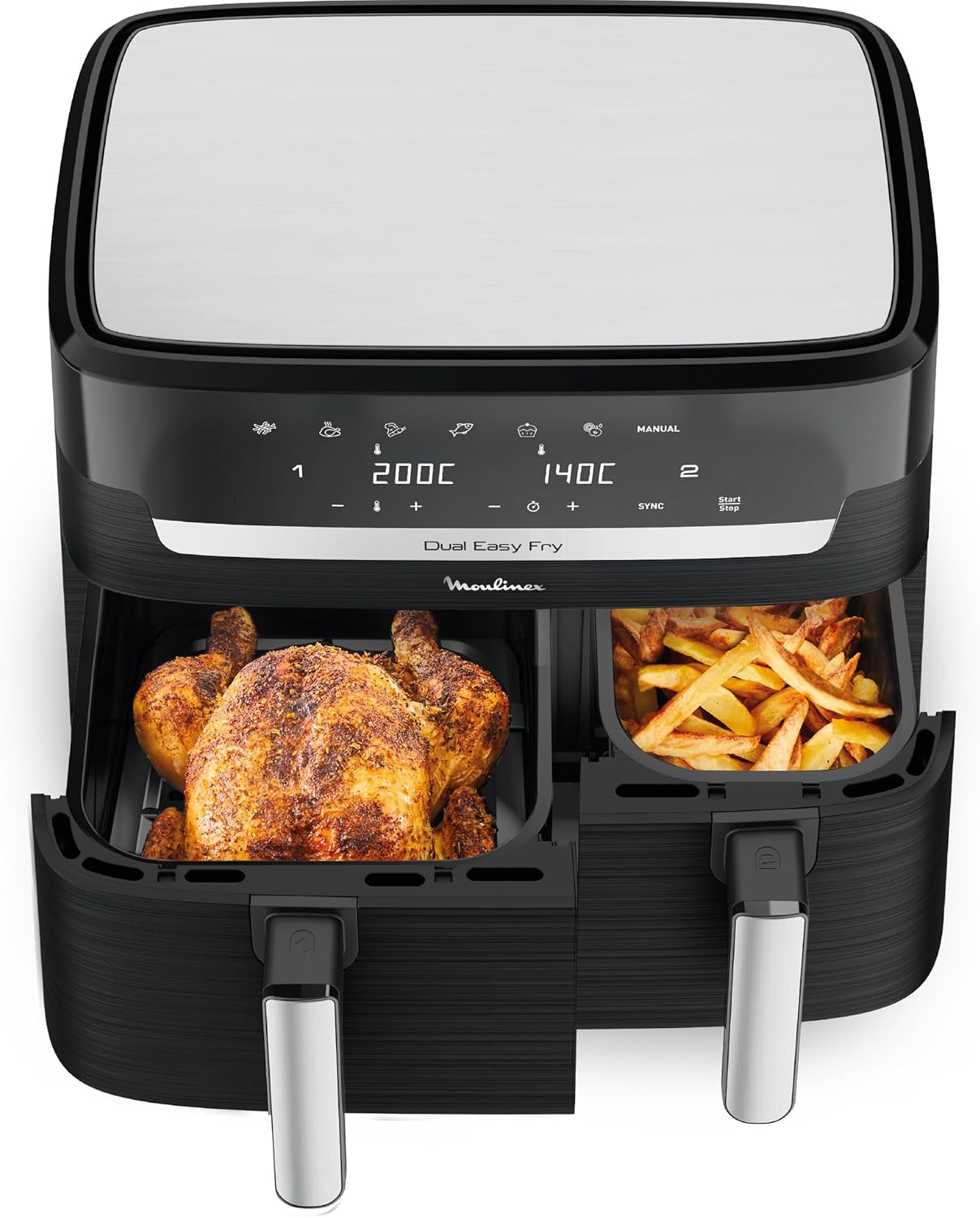 Detalle de Moulinex Easy Fry Essential inox, 8,3 L – Air Fryer double tiroir & 7 programmes intuitifs