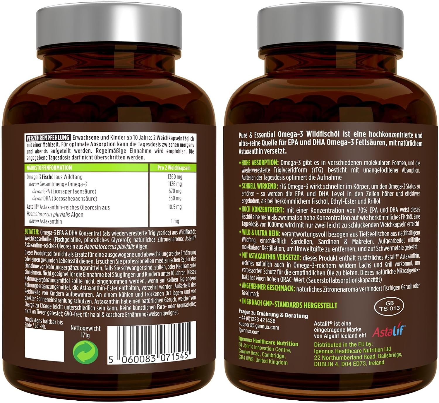 Thumbnail 5 de Igennus Omega-3 Wildfischöl & Astaxanthin rTG – 180 Weichkapseln mit EPA 670 mg & DHA 330 mg