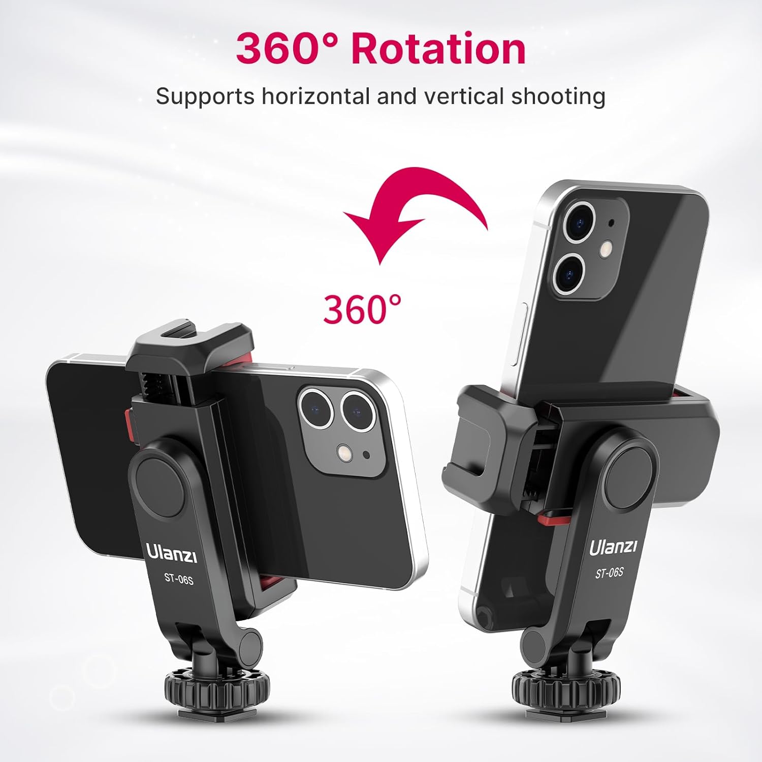 Detalle 1 de ULANZI ST-06S Phone Tripod Mount with 360° Rotation and Dual Cold Shoes