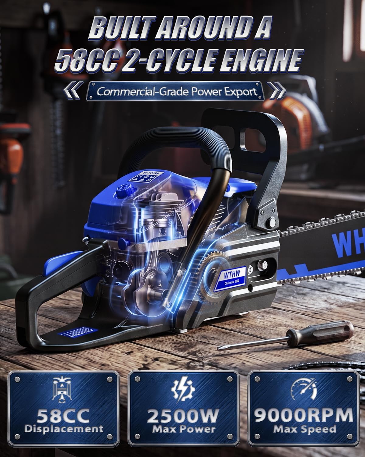 Thumbnail 2 de WTHW Gas Chainsaw, 58 cc