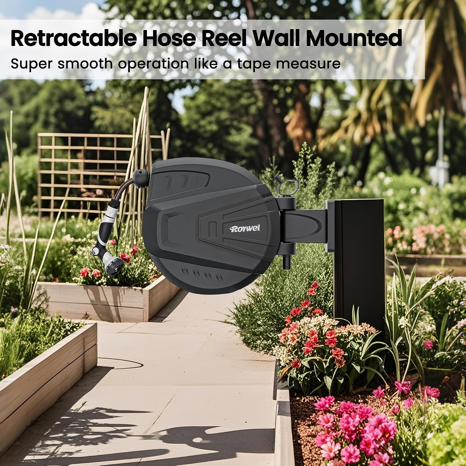 Thumbnail 2 de Roywel Auto Reel Garden Hose 30M: Wall‑Mounted Auto Rewind with 180° Pivot and Multifunction Nozzle