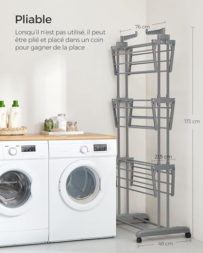 Detalle de SONGMICS Étendoir à Linge 4 Niveaux avec Roulettes – Grande Capacité, LLR701G01