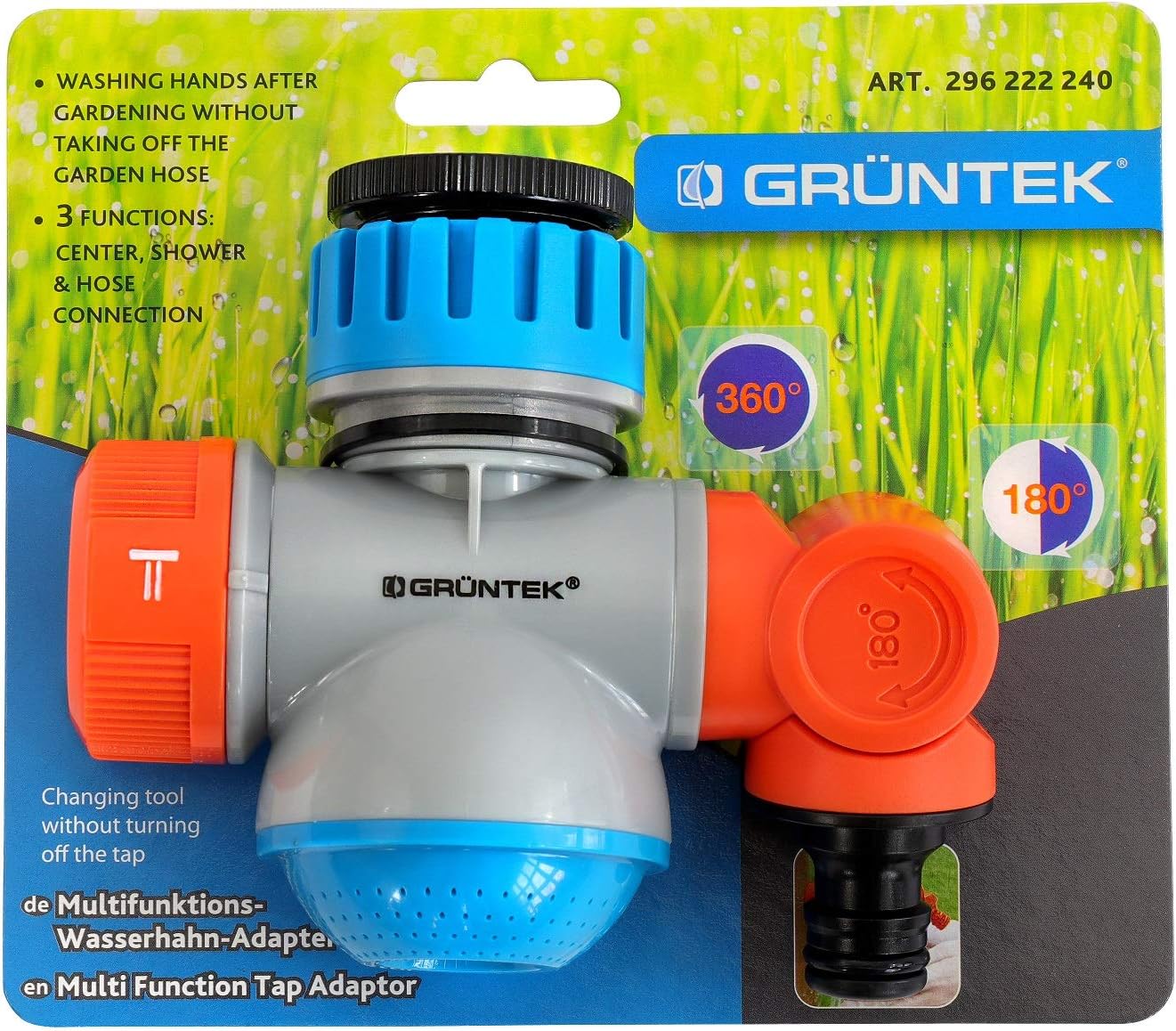 Thumbnail 6 de GRÜNTEK Adaptateur Robinet/Raccord Tuyeux Arrosage avec 2 Jets orientables à 180°