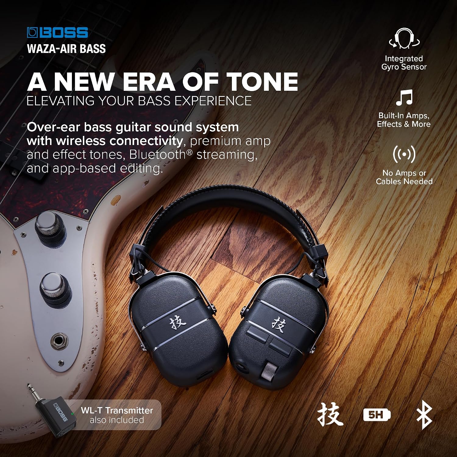 Detalle 2 de BOSS WAZA-AIR-B Wireless Over-Ear Bass System with 3D Audio and 30+ Effects