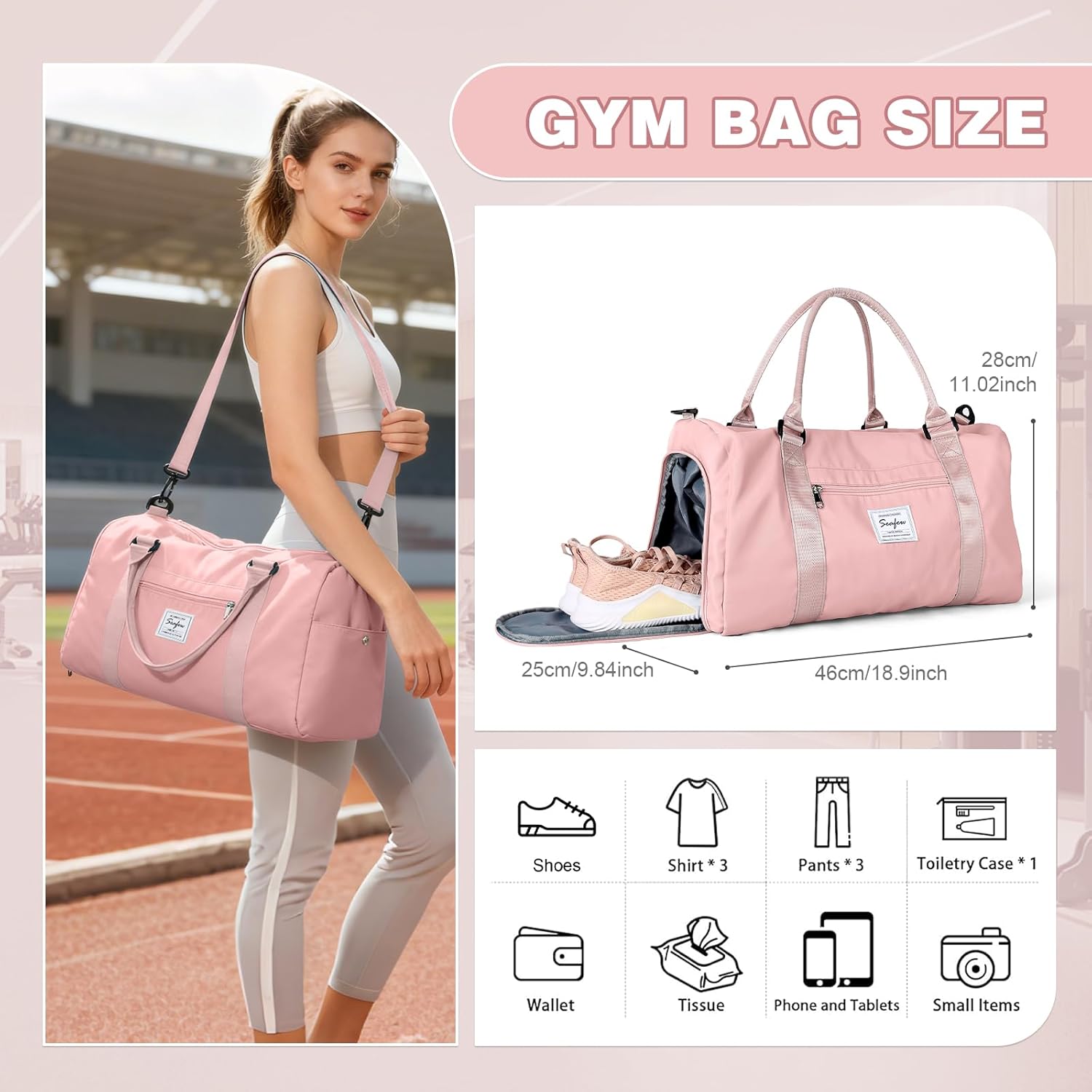 Thumbnail 2 de WEPLAN Gym Bag: versatile waterproof duffel with shoe compartment and wet pocket
