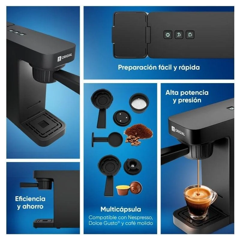 Detalle de Origial Barista Multi 3in1: Cafetera multicápsulas 3 en 1, 20 bares y 1400 W