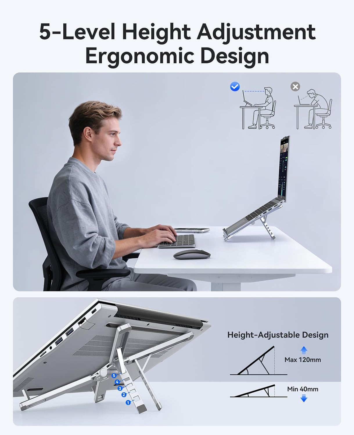 Detalle de ORICO PN1 Portable Laptop Stand: Ultra-Compact 3‑in‑1 Riser for Travel and Desk